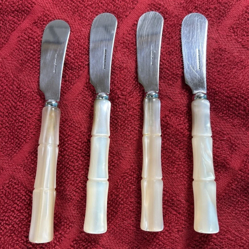 Vtg Spreaders Bamboo Mother of Pearl Stainless Steel Made In Italy Lot of 4